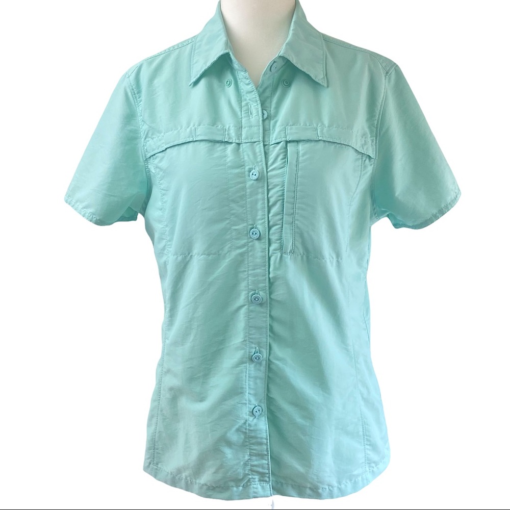 L.L. Bean Tropicwear Short Sleeve Green Vented Top; S Reg